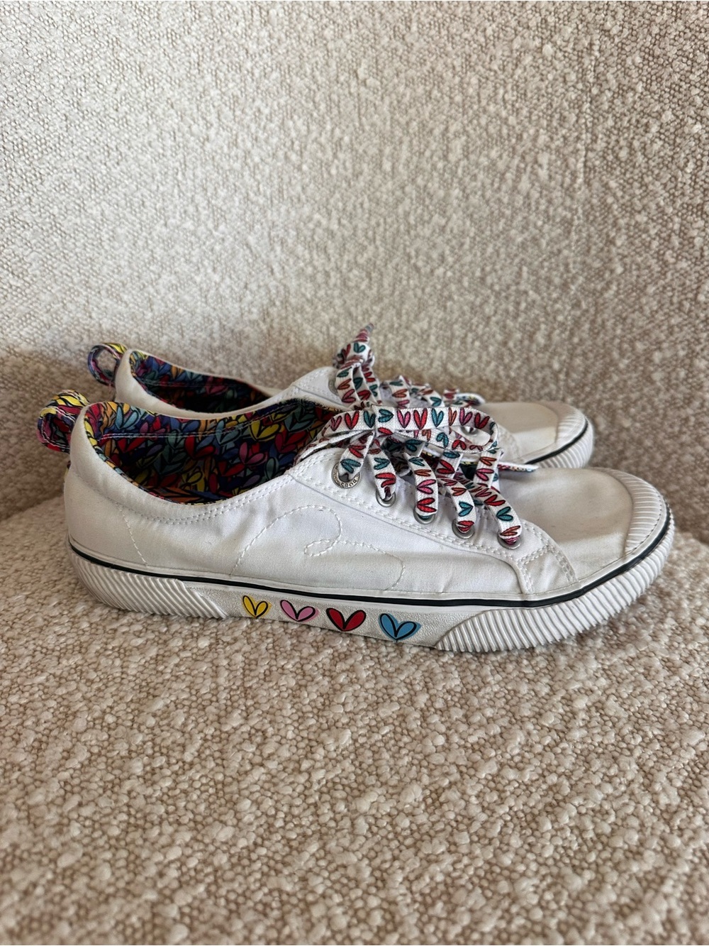 BOBS White Heart-Accent Canvas Sneakers
